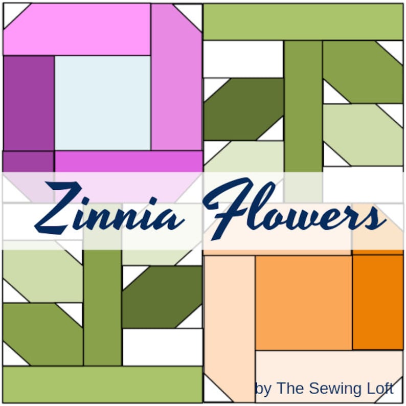 Zinna Flowers Quilt Block Pattern PDF Includes instructions for 6 inch and 12 inch Finished Blocks image 3