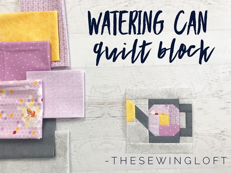 Watering Can Quilt Block Pattern PDF Includes instructions for 6 inch and 12 inch Finished Blocks image 1