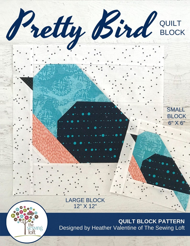 Pretty Bird Quilt Block Pattern PDF Includes instructions for 6 inch and 12 inch Finished Blocks image 2