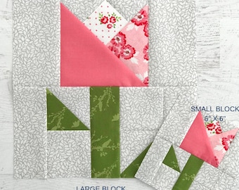 Coming Up Roses Quilt Block Pattern - PDF Includes instructions for 6 inch and 12 inch Finished Blocks