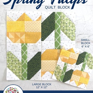 Spring Tulips Quilt Block Pattern PDF Includes instructions for 6 inch and 12 inch Finished Blocks image 2