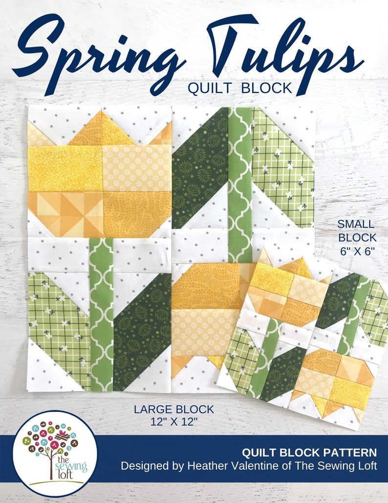 Spring Tulips Quilt Block Pattern PDF Includes instructions for 6 inch and 12 inch Finished Blocks image 2