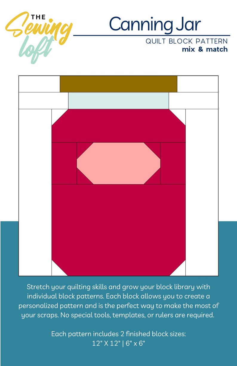 Canning Jar Quilt Block Pattern – Beginner-friendly, 6 & 12 Inch (PDF ...