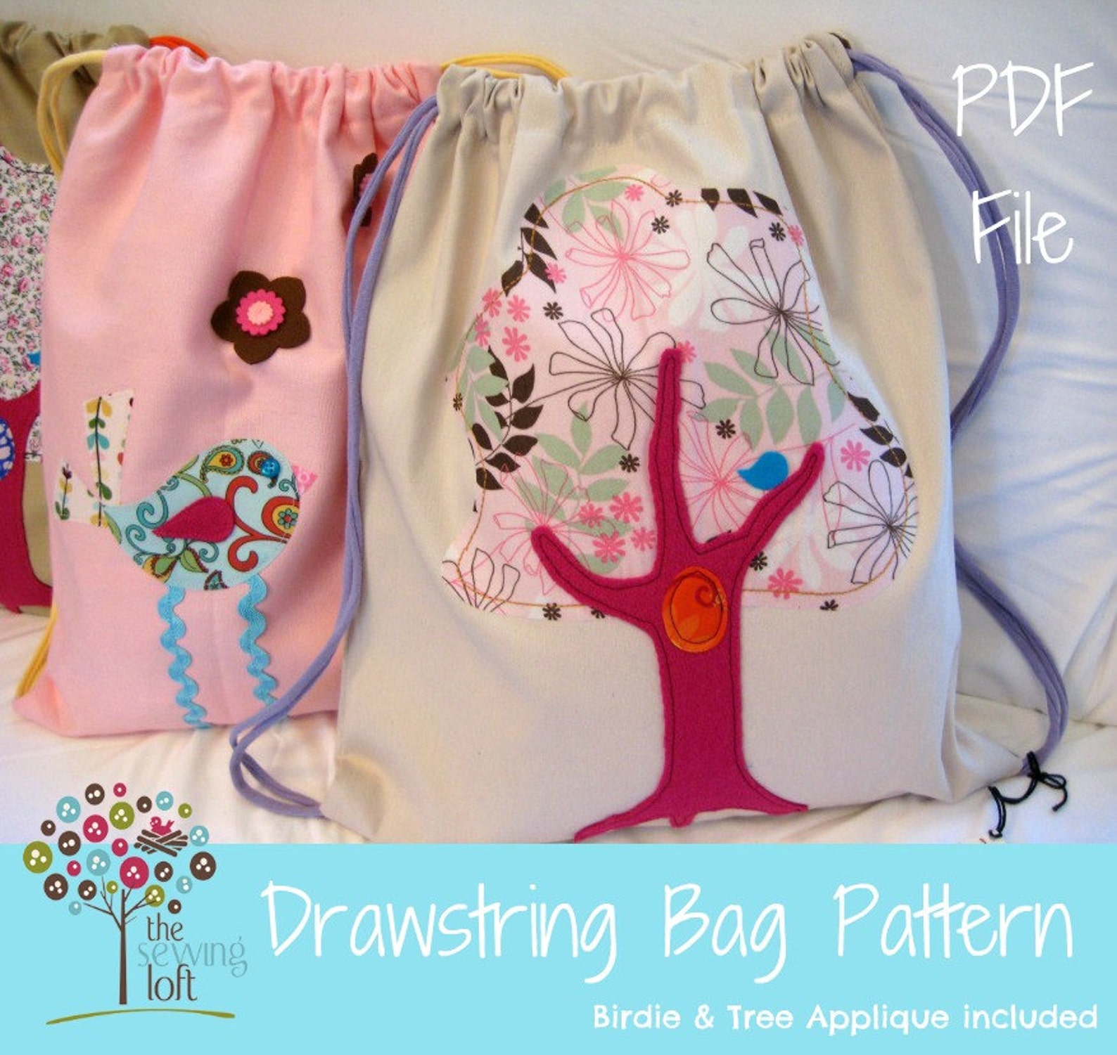 Drawstring Backpack Pattern PDF File With 2 Applique Designs Etsy