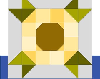 Patchwork Sunflower Quilt Block Pattern – 6 and 12 Inch (PDF)