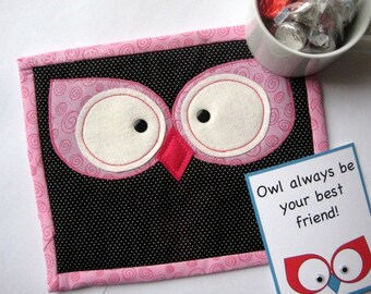 Owl Eyes Mini Quilt Mug Rug Pattern- Instant Download