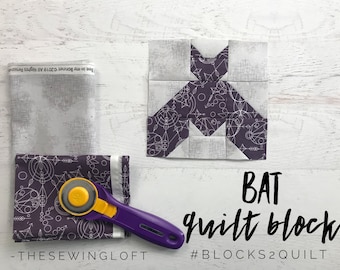 Halloween Bat Quilt Block Pattern – 6 & 12 Inch Sizes (PDF)