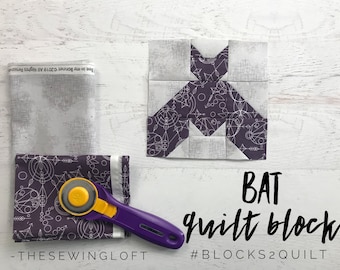 Halloween Bat Block Pattern - PDF Includes instructions for 6 inch and 12 inch Finished Blocks