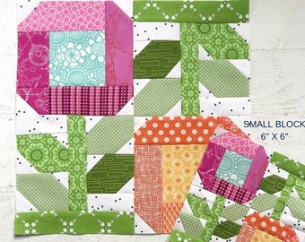 Zinna Flowers Quilt Block Pattern - PDF Includes instructions for 6 inch and 12 inch Finished Blocks