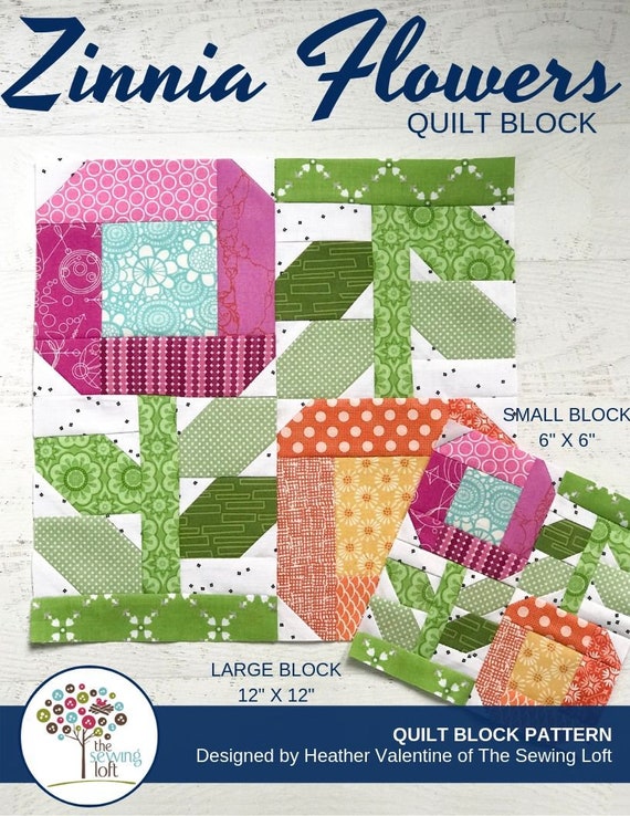 Zinna Flowers Quilt Block Pattern - PDF Includes Zinna Flowers Quilt Block Pattern - PDF Includes