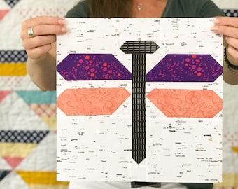 Dragonfly Quilt Block Pattern - PDF Includes instructions for 6 inch and 12 inch Finished Blocks