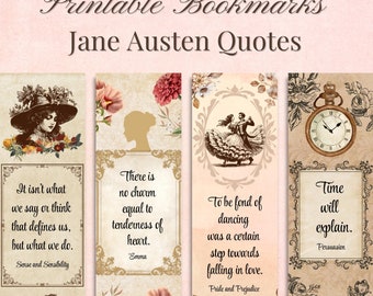 Jane Austen Zitate Lesezeichen, 4er Set, digitaler Download, beste Jane Austen Zitate, Vintage Lesezeichen, charmante Lese Accessoires