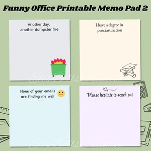 Lustiges Büro druckbares Memo Pad 2, digitaler Download, 3 "x 3" Arbeit Notizblock, druckbares Briefpapier, Geschenk für Kollegen, Haftnotiz Vorlage