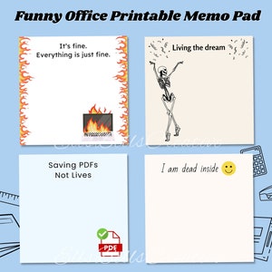 Lustiges Office druckbare Memo Pad, 3x3 Zoll, digitaler Download, Arbeit Notizblock, printable Briefpapier, Geschenk für Kollegen, Sticky Note Vorlage