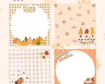 Happy Fall Printable Memo Pad, 3x3 inches, Digital Download, 4 Seasonal Designs, Printable Notepad, Stationery Cards, Sticky Note Template