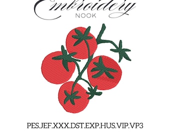 Tomatoes on vine digital Embroidery File. Red tomatoes embroidery. Italian summer vibe silhouette embroidery. Red tomato and green vine file