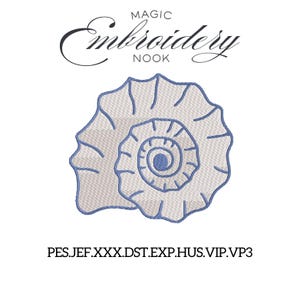 Blue Seashell Round Digital Embroidery design. Nautical Shell Embroidery Design. Seashell Design embroidery. Blue Shell design.