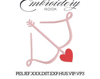 Heart Arrow Digital Embroidery Design. Valentine Love Embroidery Projects Line Style Stitch. love-themed embroidery for Valentine projects