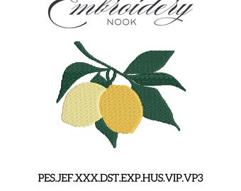 Lemons digital Embroidery File. Yellow Lisbon lemons embroidery. Italian summer vibes. European summer yellow lemon silhouette embroidery.