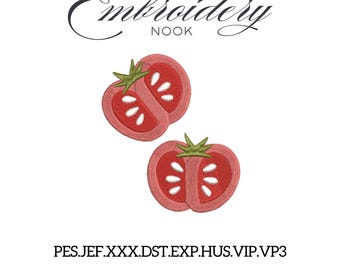 Half Tomatoes digital Embroidery File. Red tomatoes embroidery. Italian summer vibe silhouette embroidery. Roma tomatoes in half embroidery.