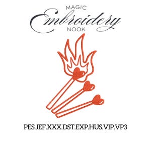 Heart on Fire Embroidery Design. Perfect Match Red Heart Stitch. Valentine’s Love Embroidery File. Burning Heart Digital Pattern. cute file.