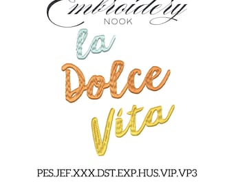 La Dolce Vita Embroidery Design. Italian Summer Aesthetic Stitch. Garden Vibes Pattern. Vintage Inspired summer Embroidery Italian Saying.