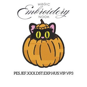 Black Cat Inside Pumpkin Digital Embroidery Design. Halloween Cat Machine Embroidery. Pumpkin Patch Cat Pattern. Black Cat Costume Halloween