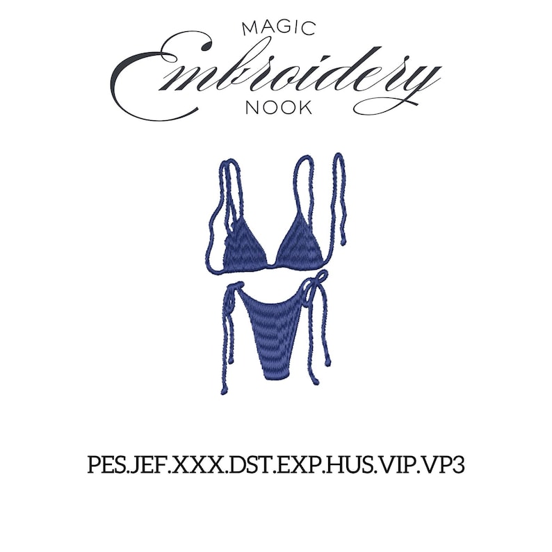Blue Bikini Embroidery File. Italian Summer Swimsuit Stitch. Coastal Vibes beachy Embroidery. Nautical beach digital embroidery two piece. image 1