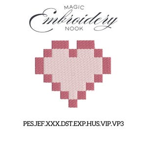 Pixel Heart Embroidery Design. 8-Bit Heart Digital Stitch for Retro Gaming Lovers. Cute and kawaii Minimal Pixel Valentine Heart File.