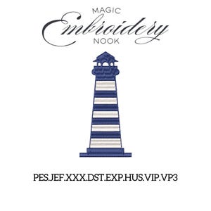 Lighthouse Embroidery Design. Nautical Summer Stitch. Coastal Blue and White Lighthouse. Nautical Lighthouse Embroidery. Beach Sailing file.