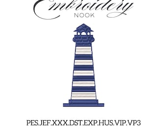 Lighthouse Embroidery Design. Nautical Summer Stitch. Coastal Blue and White Lighthouse. Nautical Lighthouse Embroidery. Beach Sailing file.