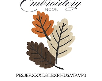 Autumn Leaves Embroidery Design. Fall Foliage Pattern with Three Leaves for Thanksgiving and Harvest ideas. Seasonal Machine Embroidery File