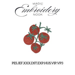 Tomatoes on vine digital Embroidery File. Red tomatoes embroidery. Italian summer vibe silhouette embroidery. Red tomato and green vine file