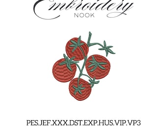 Tomatoes on vine digital Embroidery File. Red tomatoes embroidery. Italian summer vibe silhouette embroidery. Red tomato and green vine file