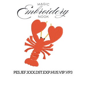 Hummer digitale Stickdatei. Küstenmeeresfrüchte-Stickerei. Italienische Sommerlaune. Sommer Grillspezialitäten. Hummer Beachy Silhouette Stickerei.