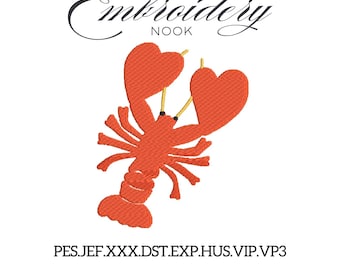 Lobster digital Embroidery File. Coastal Seafood embroidery. Italian summer vibes. BBQ Summer Seafood. Lobster Beachy Silhouette Embroidery.