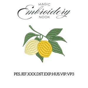 Lemons digital Embroidery File. Yellow Lisbon lemons embroidery. Italian summer vibes. European summer yellow lemon silhouette embroidery.