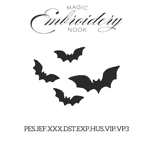 Bat Colony Silhouette Digital Embroidery Design. Halloween Bat Stitch File. Scary Flying Bats Machine Embroidery. Black Bats Colony stitch.