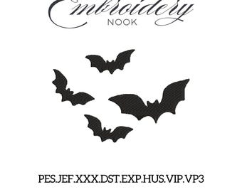 Bat Colony Silhouette Digital Embroidery Design. Halloween Bat Stitch File. Scary Flying Bats Machine Embroidery. Black Bats Colony stitch.