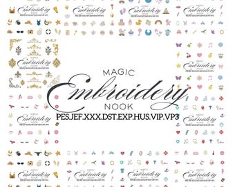 100+ Vintage inspired Mini Embroidery Bundle. Featuring Science, Fairy Tale, Beauty, Fashion, Cute Symbols for Kawaii Stitching Projects.