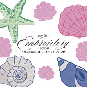 Seashell Bundle Digital Embroidery design. Silhouette Embroidery Design. Seashell embroidery. Cute Shell Bundle design. Under the sea shell.