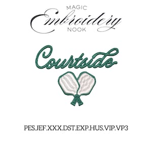 Bordado en la cancha. Bordado de pickleball. Bordado de vacaciones. Verano playero en los Hamptons. Bordado retro de pádel de pickleball.