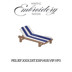 Blau weiße Stickdatei von Poolchair. Italienisch Sommer Pool Stitch. Coastal Vibes Strandkorb. Nautische Stickerei von einem Poolsessel.