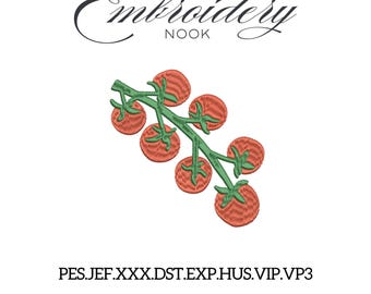 Tomato Vine Embroidery Design. Red Tomatoes Stitch. Italian Garden Aesthetic Embroidery. Summer Produce Pattern .Vegetable Silhouette design