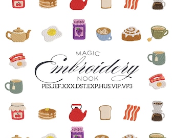 Cozy Breakfast Mini Embroidery Bundle. Warm Morning Kitchen Aesthetic .Cute Café & Brunch Elements Stitch Collection.
