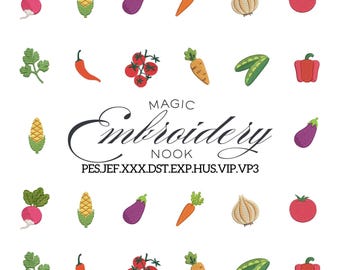Mini Vegetable Embroidery Bundle. Whimsical Vegetable Embroidery Designs. Charming Tiny Farmhouse Stitch Collection for Everyday Crafting.