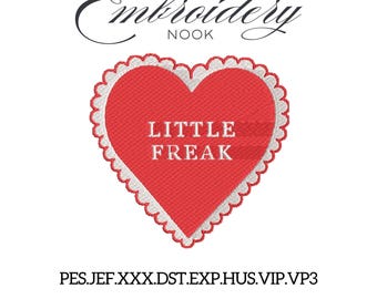Little Freak Embroidery Design. Cheeky Valentine Heart File. Red Vintage Heart Stitch. Digital Love Pattern. Bold Retro Romantic Design.