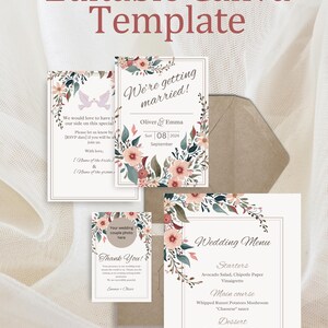 Ensemble de Mariage Floral Canva Templates – Invitation, Menu, Carte de Remerciement | Téléchargement Numérique pour Invitations de Mariage
