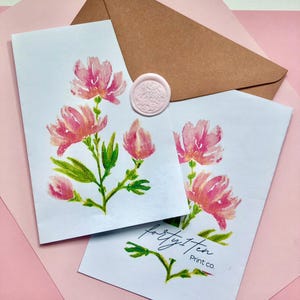 Aangepaste bloemenkaart, roze bloemsteelkaart, aquarelkaart, bloemenkaart, digitale bloemenkaart, verjaardagskaart, bedankkaart, cadeau-ideeën