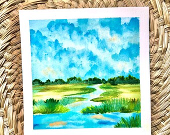 Küsten Sumpf Aquarell, Küstendruck, Tiefland Sumpf Kunst, Südlicher Kunstdruck, Aquarell Druck, Küsten Wohnkultur, Geschenkideen